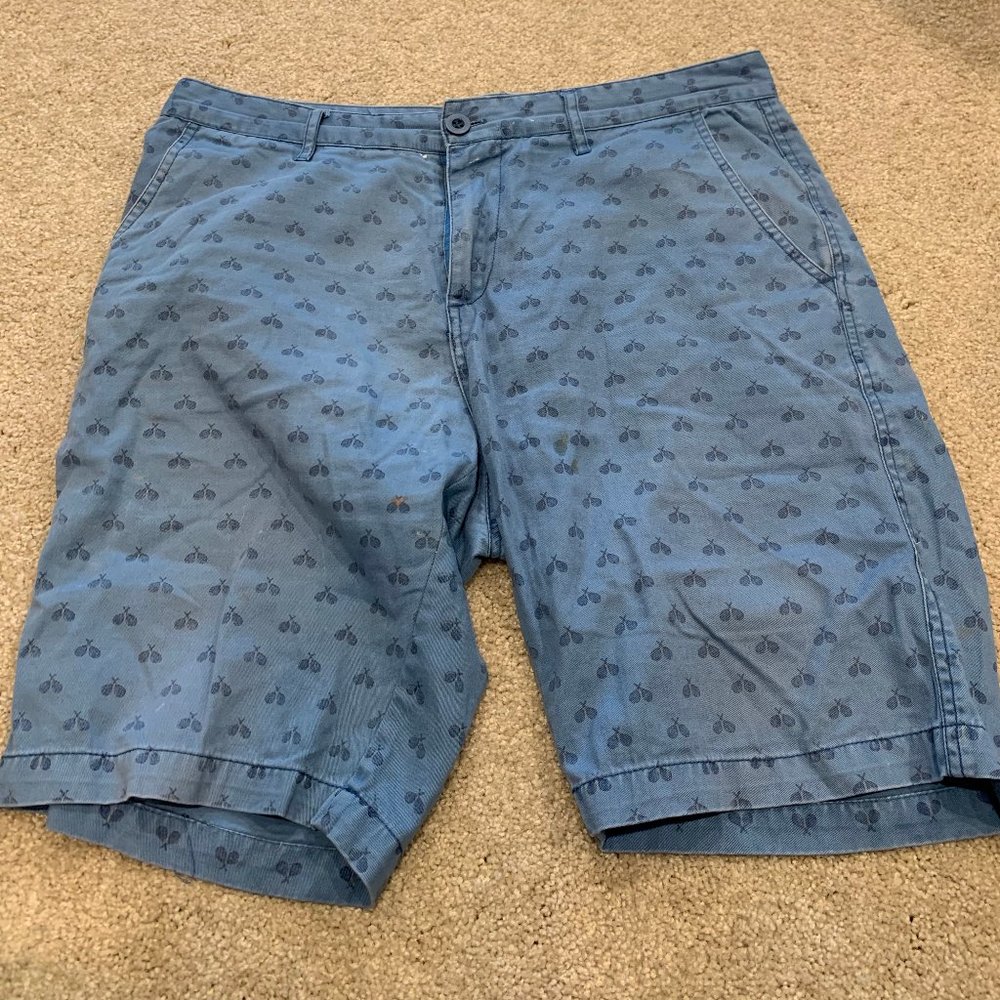 Red Blue Flat Front Shorts | Blue Patterned | 33